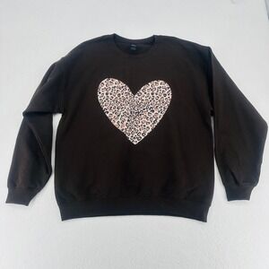 Leopard Heart Graphic Sweatshirt Brown Crewneck Size Large NWOT